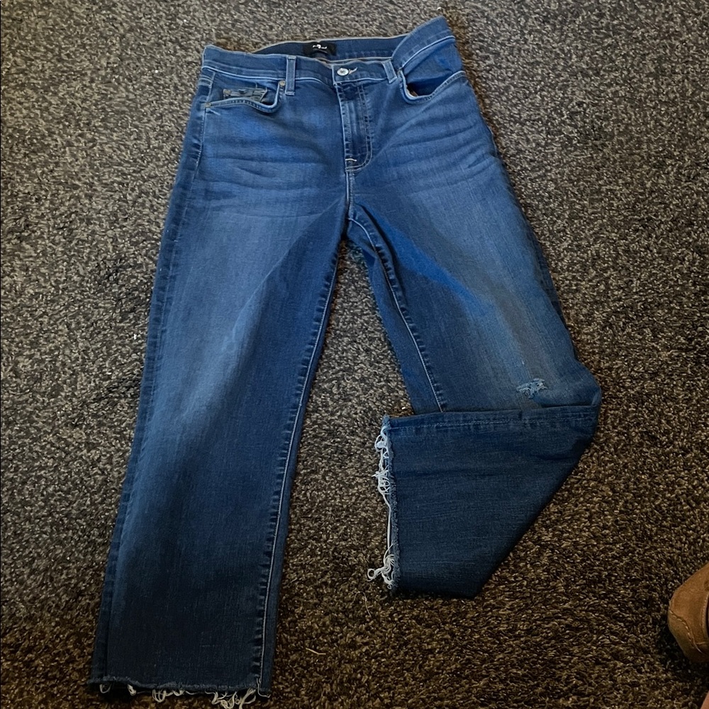 Almost New 7 For All Mankind Dark Blue Cropped Jeans size 29 style Alexa